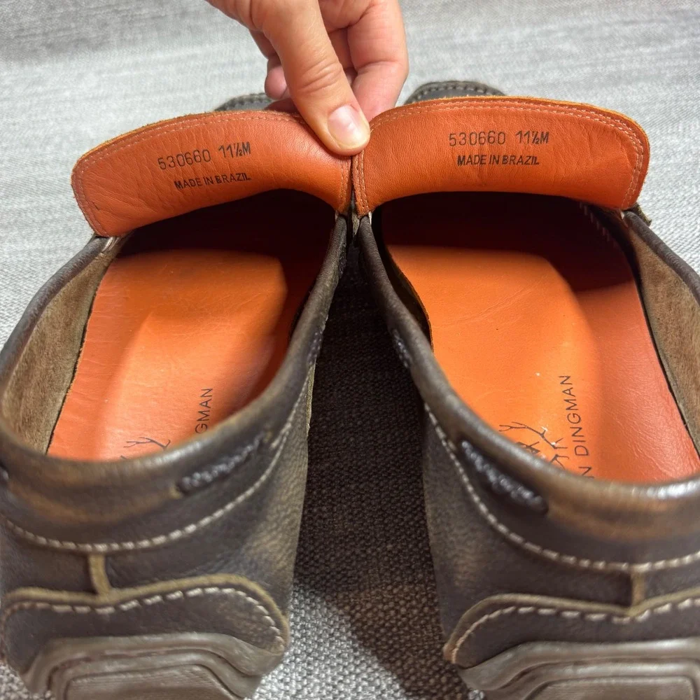 Martin Dingman Bermuda Braid Leather Loafers Men 11.5 Brown Driving Shoes Luxury
